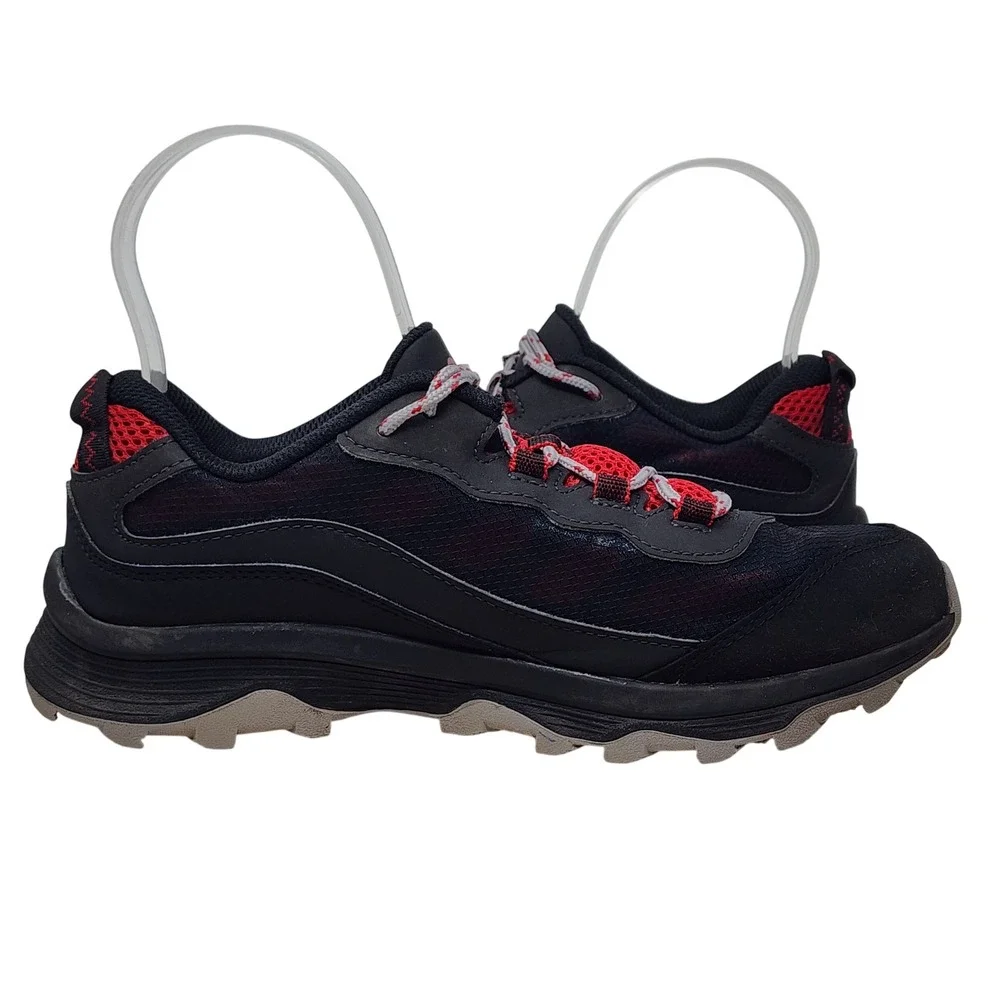 Merrell Hiking Shoe 6M Big Kid Moab Speed Low Black Red Waterproof Trail Sneaker